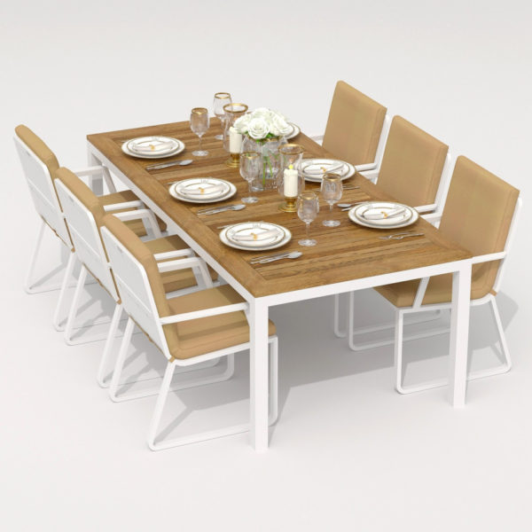 Алюминиевая outdoor мебель TELLA ALBA каркас белый стол тик 200 ткань бежевая