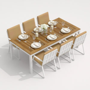Мебель для веранд алюминиевая TELLA ALBA каркас белый стол тик 200 ткань бежевая