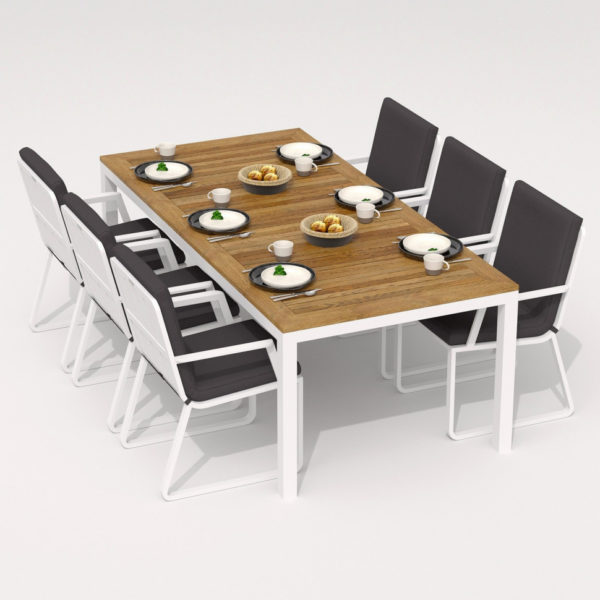 Мебель для веранд обеденная TELLA ALBA каркас белый стол тик 220 ткань антрацит