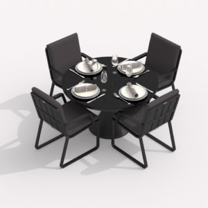 Мебель для веранды алюминиевая столовая DIVA ALBA carbon antrhacite Стол D 110 + 4 кресла