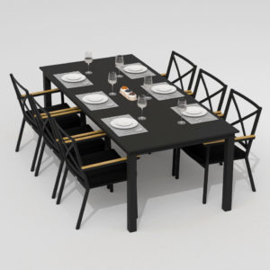 Мебель из алюминия для террасы DOLLA FESTA цвет карбон стол 220 + 6 кресел ткань черная