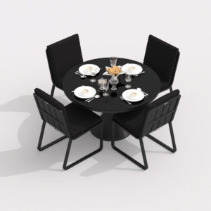 Мебель из алюминия патио DIVA GIRA carbon black Стол D 110 + 4 Стула