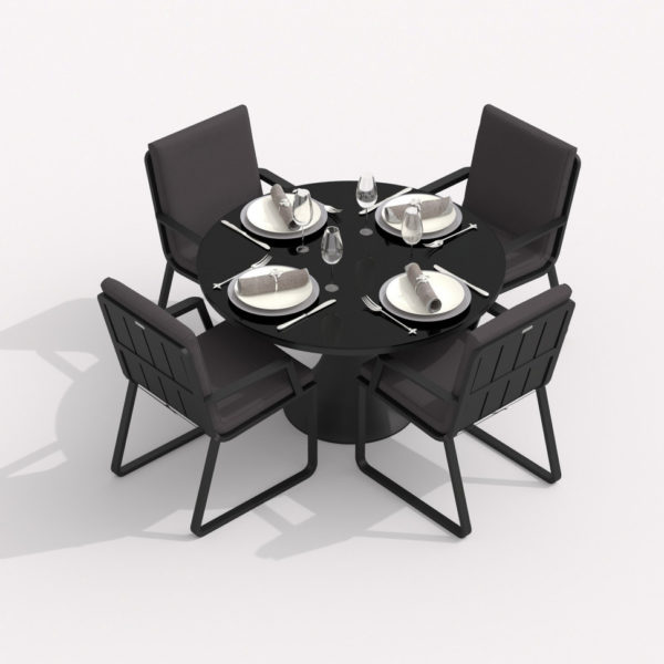 Мебель садовая DIVA ALBA carbon antrhacite Стол D 110 + 4 кресла