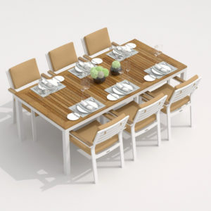 TELLA BONTA каркас белый стол тик 200 ткань бежевая Алюминиевая мебель современная