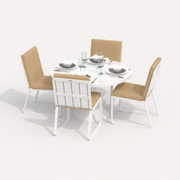 Уличная обеденная мебель DIVA GIRA каркас белый стол D110 ткань бежевая