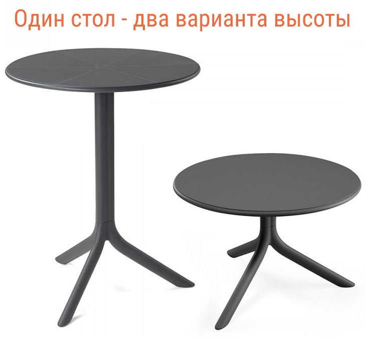 Стол пластиковый обеденный Spritz + Spritz Mini, антрацит, Ø605х400-765 мм Стол пластиковый обеденный Spritz + Spritz Mini, антрацит, Ø605х400-765 мм