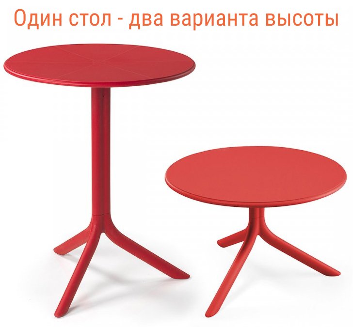 Стол пластиковый обеденный Spritz + Spritz Mini, красный, Ø605х400-765 мм Стол пластиковый обеденный Spritz + Spritz Mini, красный, Ø605х400-765 мм
